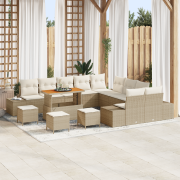 vidaXL 14-delars trädgårdsoffset med kuddar Beige Poly Rattan Akacia, ...
