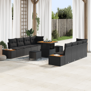 vidaXL 11-delars trädgårdsoffasett med kuddar svart poly rattan akacia...
