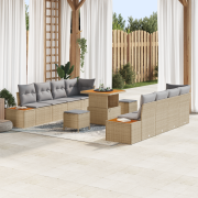 vidaXL 11-delad trädgårdsoffset med kuddar Beige Polyrotting Akacia