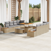 vidaXL 11 Delar Trädgårdsoffset med Kuddar Beige Poly Rotting Akacia