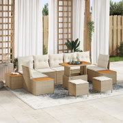 vidaXL 10-delad Trädgårdsoffagrupp med kuddar Beige Poly Rattan Akacia...