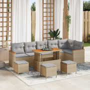 vidaXL 10-delat Trädgårdsofa Set med Kuddar Beige Polyrotting Akacia