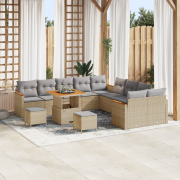 vidaXL 13-delars trädgårdsoffapark med kuddar Beige Poly Rattan Akacia