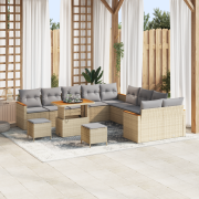 vidaXL 13-delars trädgårdsoffset med kuddar Beige Poly Rattan Akacia