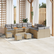 vidaXL 14-delars Trädgårdsoff??? med Kuddar Beige Poly Rattan Akacia