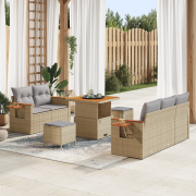 vidaXL 8-delad Trädgårdssoffset med Kuddar Beige Poly Rattan Acacia