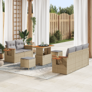 vidaXL 8-delars trädgårdsoffaset med kuddar beige polyrotting akacia