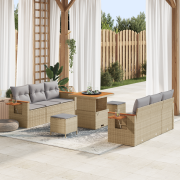 vidaXL 9-delat trädgårdsoffaset med kuddar beige poly rattan akacia
