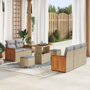vidaXL 8-delars trädgårdsoffset med kuddar beige poly rattan akacia