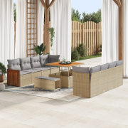 vidaXL 11-delat trädgårdsoffset med kuddar Beige Polyrotting Akacia