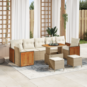 vidaXL 10 Delars Trädgårdsoffa Set med Kuddar Beige Poly Rattan Akacia