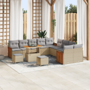 vidaXL 13-delat Trädgårdsofa Set med Kuddar Beige Poly Rattan Akacia