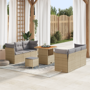vidaXL 9 Delars Trädgårdsooffset med Kuddar Beige Poly Rotting Akacia