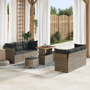 vidaXL 9-delad trädgårdsofa-set med kuddar grå poly rattan acacia