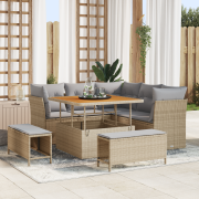 vidaXL 8-delad trädgårdsoffaset med kuddar beige poly rattan akacia