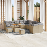 vidaXL 13 Delar Trädgårdsoff Set med Kuddar Beige Poly Rattan Akacia