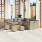 vidaXL 14-delad trädgårdsoffset med kuddar beige poly rattan akacia