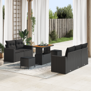 vidaXL 8 Delar Trädgårdssoffa Set med Kuddar Svart Poly Rattan Akacia