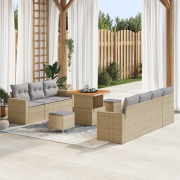 vidaXL 10 Delars Trädgårdsoffset med Kuddar Beige Poly Rattan Akacia