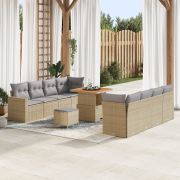 vidaXL 11-delat trädgårdsoffset med kuddar beige poly rattan akacia