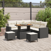 vidaXL 8-delat trädgårdsoff-set med kuddar, svart poly rattan, akacia