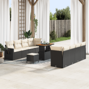 vidaXL 11-delad Trädgårdsoffaparlök med Kuddar Svart Poly Rattan Akaci...