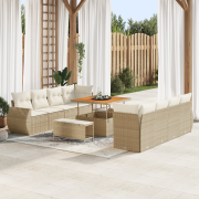 vidaXL 11-delat Trädgårdsoffset med Kuddar Beige Poly Rattan Akacia
