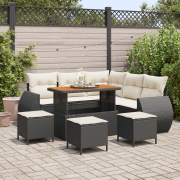 vidaXL 9-delars Trädgårdsofa Set med Kuddar Svart Poly Rattan Akacia
