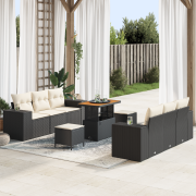 vidaXL 9-delat trädgårdsofa set med kuddar svart poly rattan akacia
