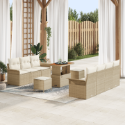 vidaXL 10-delad trädgårdsoffaset med kuddar - Beige poly rotting akaci...