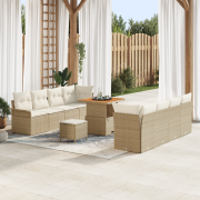 vidaXL 11-delad trädgårdsoffasett med kuddar beige poly rotting akacia