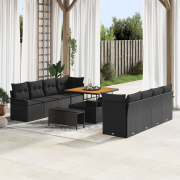 vidaXL 11 Delars Trädgårdsoffset med Kuddar Svart Poly Rattan Acacia