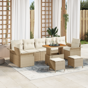 vidaXL 10-delad trädgårdssoffset med kuddar beige poly rattan akacia