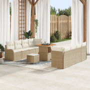 vidaXL 11 delar Trädgårdssoffsset med kuddar Beige Poly Rattan Akacia