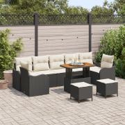 vidaXL 10-delat Trädgårdsofa Set Med Kuddar Svart Poly Rattan Akacia