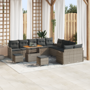 vidaXL 13-delat Trädgårdsofa Set med Kuddar Grå Poly Rattan Akacia