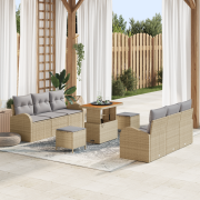 vidaXL 9 Delar Trädgårdssoffset med Kuddar Beige Poly Rattan Akacia