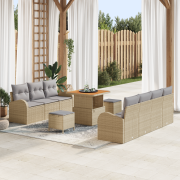 vidaXL 10-delat trädgårdsoffset med kuddar Beige Poly Rattan Akacia