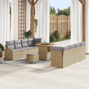 vidaXL 11-delat Trädgårdsoff Set med Kuddar Beige Poly Rattan Akacia