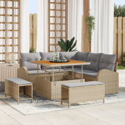vidaXL 8-delad trädgårdssoffgrupp med kuddar Beige Poly Rattan Akacia