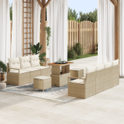 vidaXL 10-delat trädgårdsoffmöbelset med kuddar beige poly rattan akac...