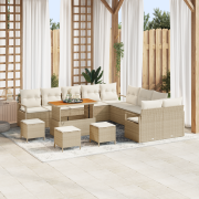 vidaXL 14-delars trädgårdsofaset med kuddar Beige Poly Rattan Akacia