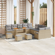 vidaXL 14-delad trädgårdsofasett med kuddar Beige Poly Rattan Akacia