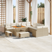 vidaXL 13-delars trädgårdsoffas med kuddar beige poly rattan akacia