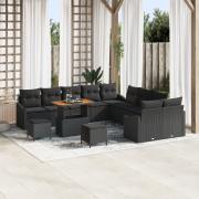 vidaXL 13-delars Trädgårdsoffa Set med Kuddar Svart Poly Rattan Acacia