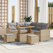 vidaXL 8-delat trädgårdsoffaset med kuddar beige poly rattan akacia