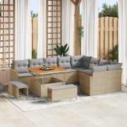 vidaXL 12-delars trädgårdsoff set med kuddar beige poly rattan akacia