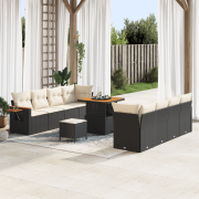 vidaXL 11 Delars Trädgårdsoffaset med Kuddar Svart Poly Rattan Akacia