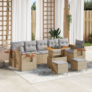 vidaXL 10-dels trädgårdsoffasett med kuddar beige polyrotting akaciatr...