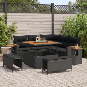 vidaXL 8-delat Trädgårdssoffset med kuddar Svart Poly Rattan Akacia